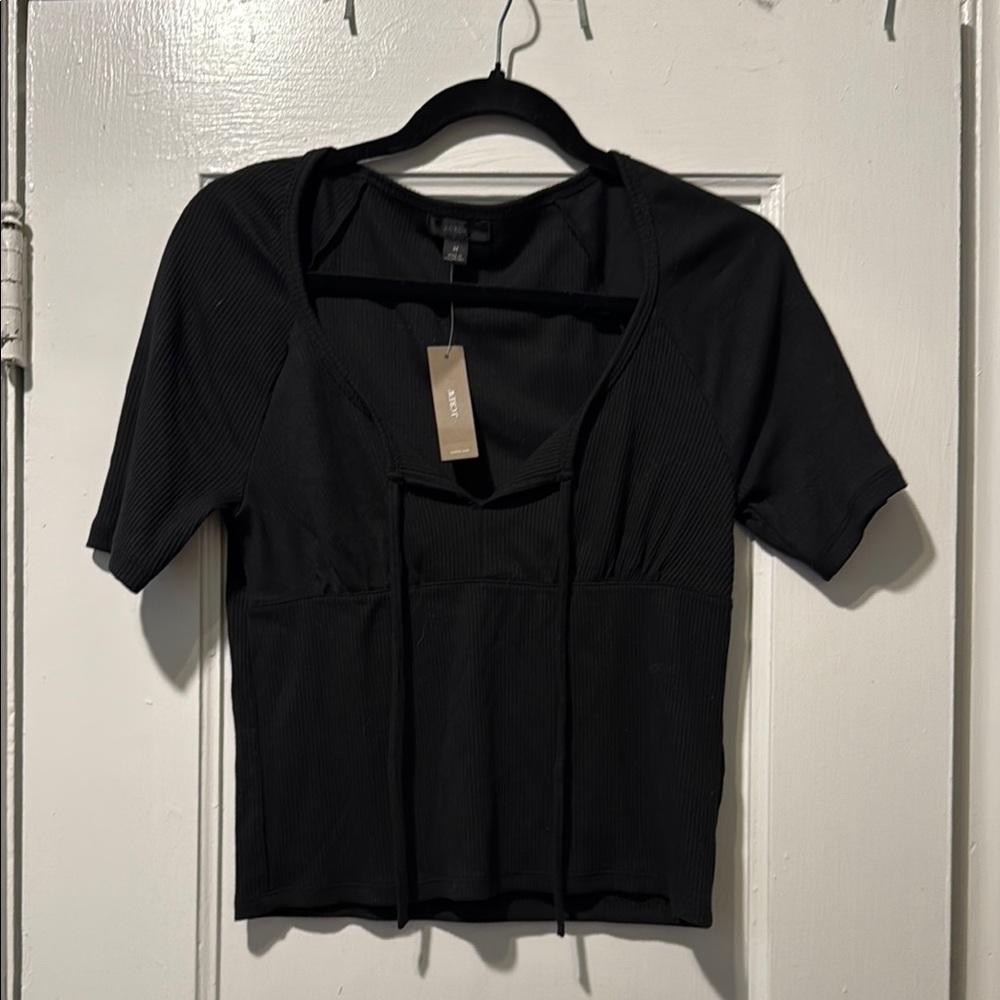 J. Crew Black Tie Front Sailor Collar Crop Blouse